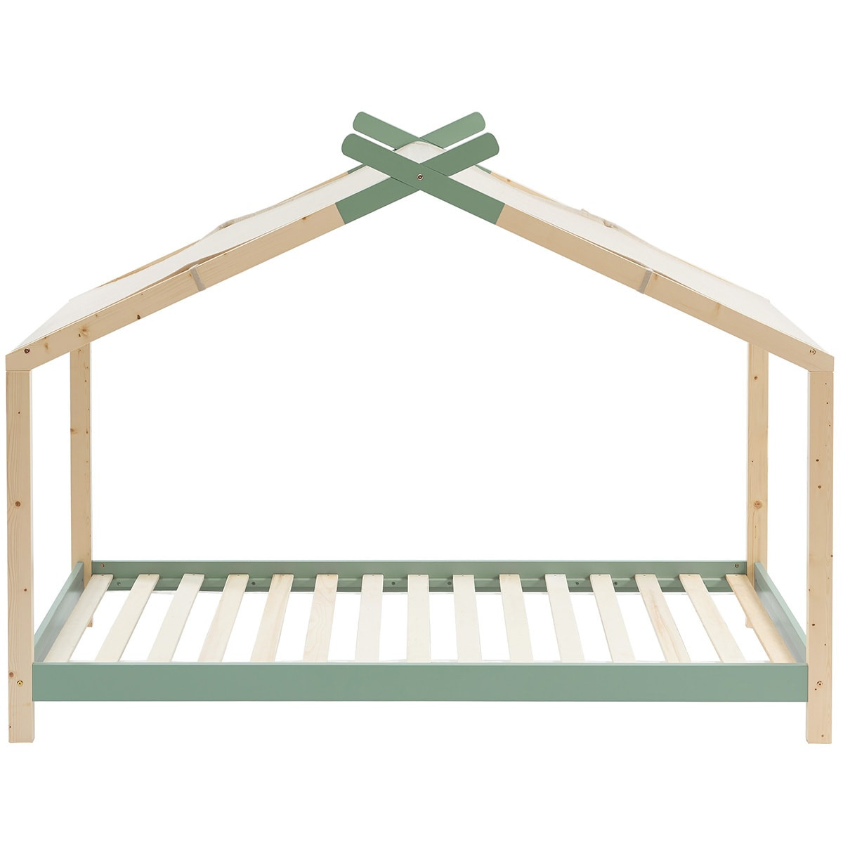 Lit cabane enfant en pin massif - CHARLY vert, HOMIFAB