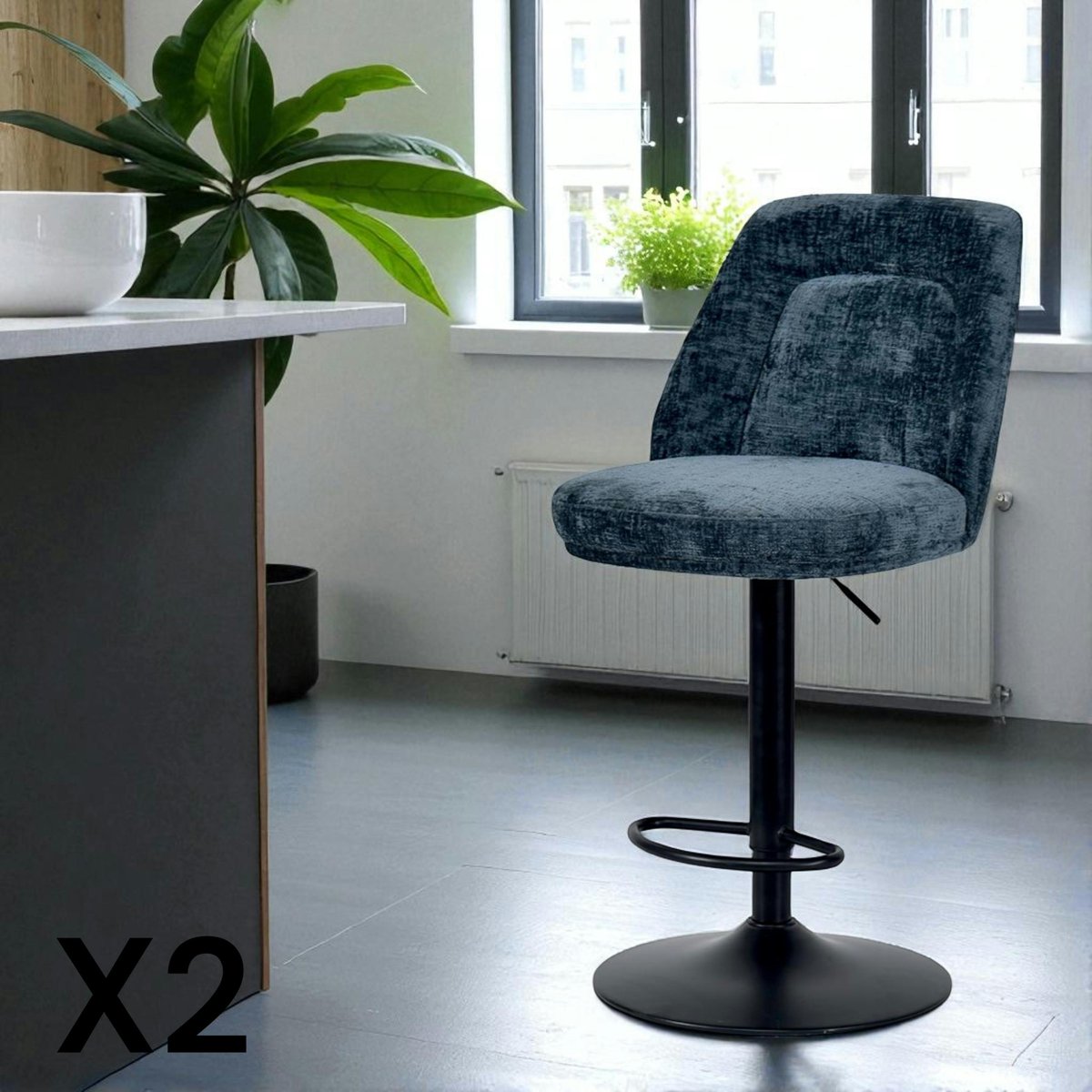 Chaise de bar pivotante et réglable (lot de 2) IENA bleu, PIER IMPORT