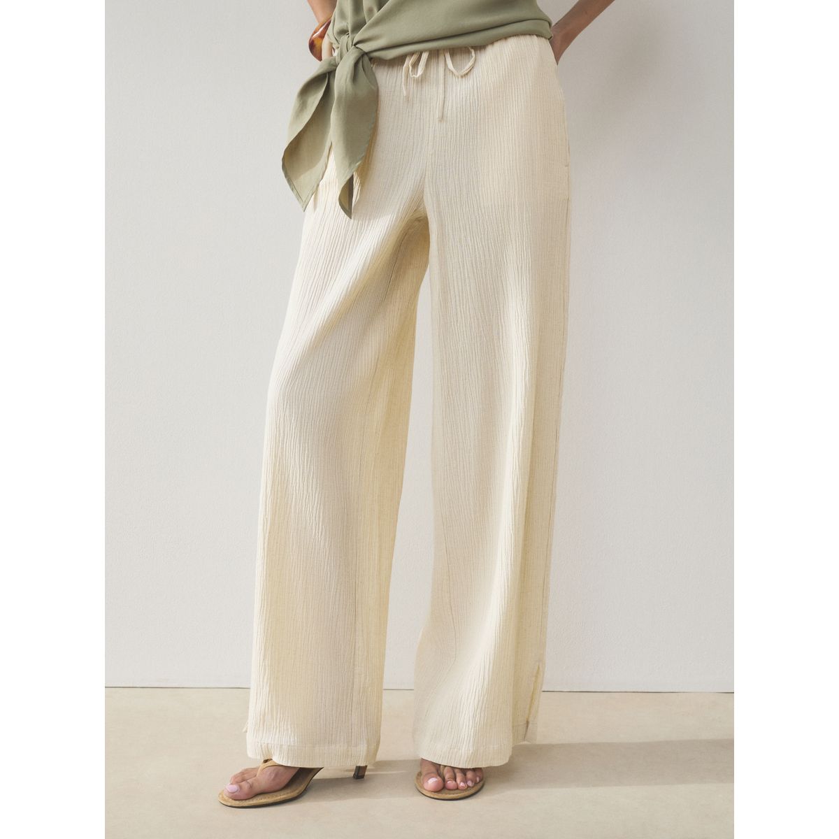 Pantalon large texturé lin mélangé, lot de 3 noir/neutre/kaki, NEXT