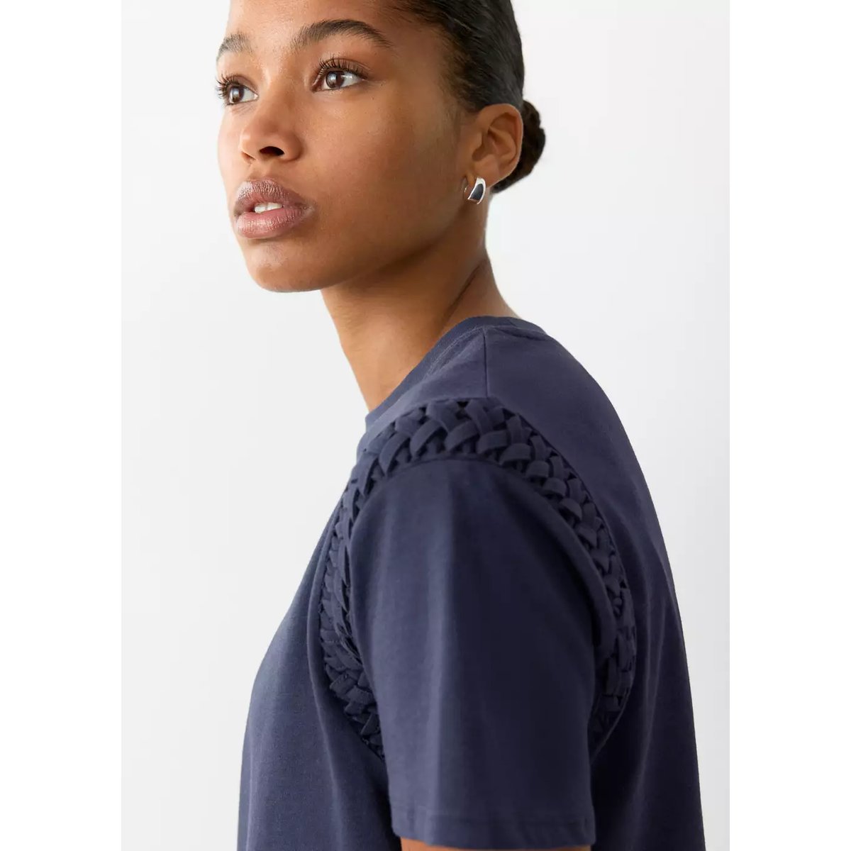 T-shirt en coton détail tressé bleu marine, MANGO TEEN