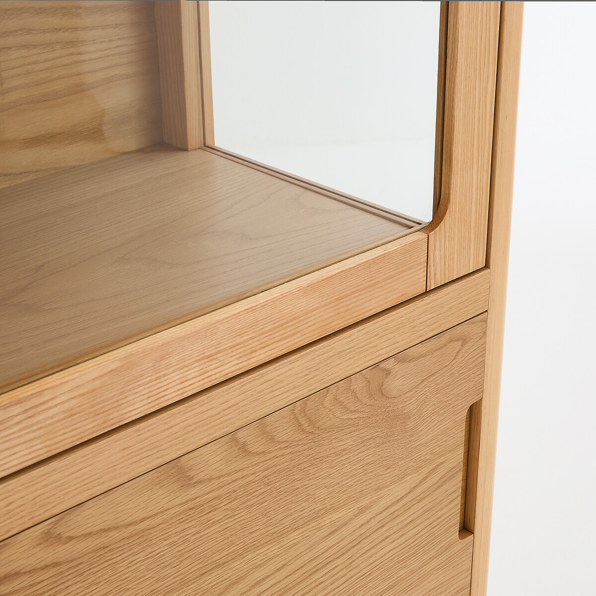 Vitrine en frêne massif et placage chêne, 4 portes, hauteur 180 cm, Tress coloris chêne, LA REDOUTE INTERIEURS