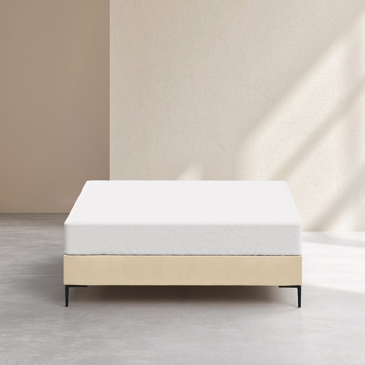 Sommier tapissier tissu NOTA crème, HABITAT