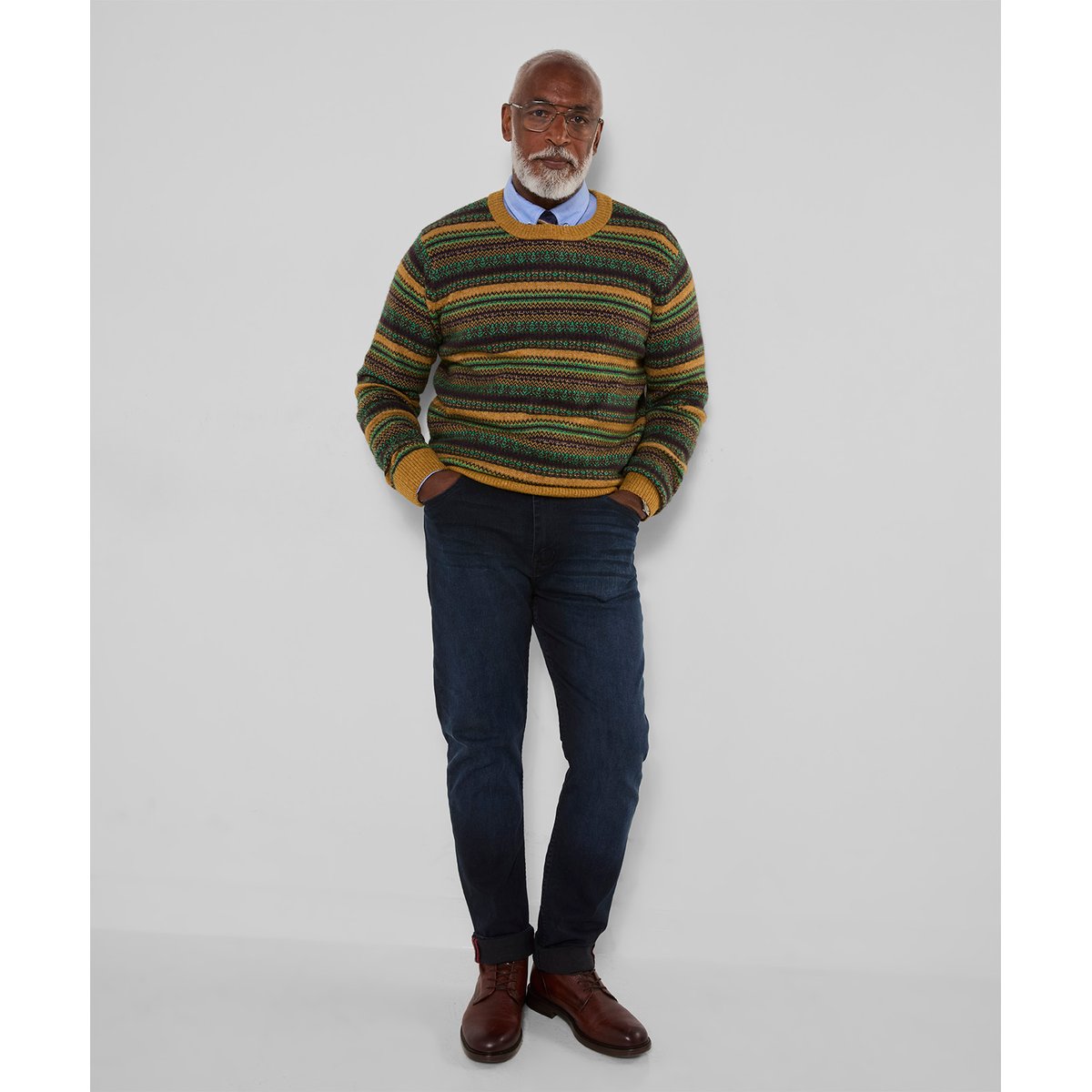 Fantastique Sweat Col Rond Jacquard Fair Isle jaune, JOE BROWNS