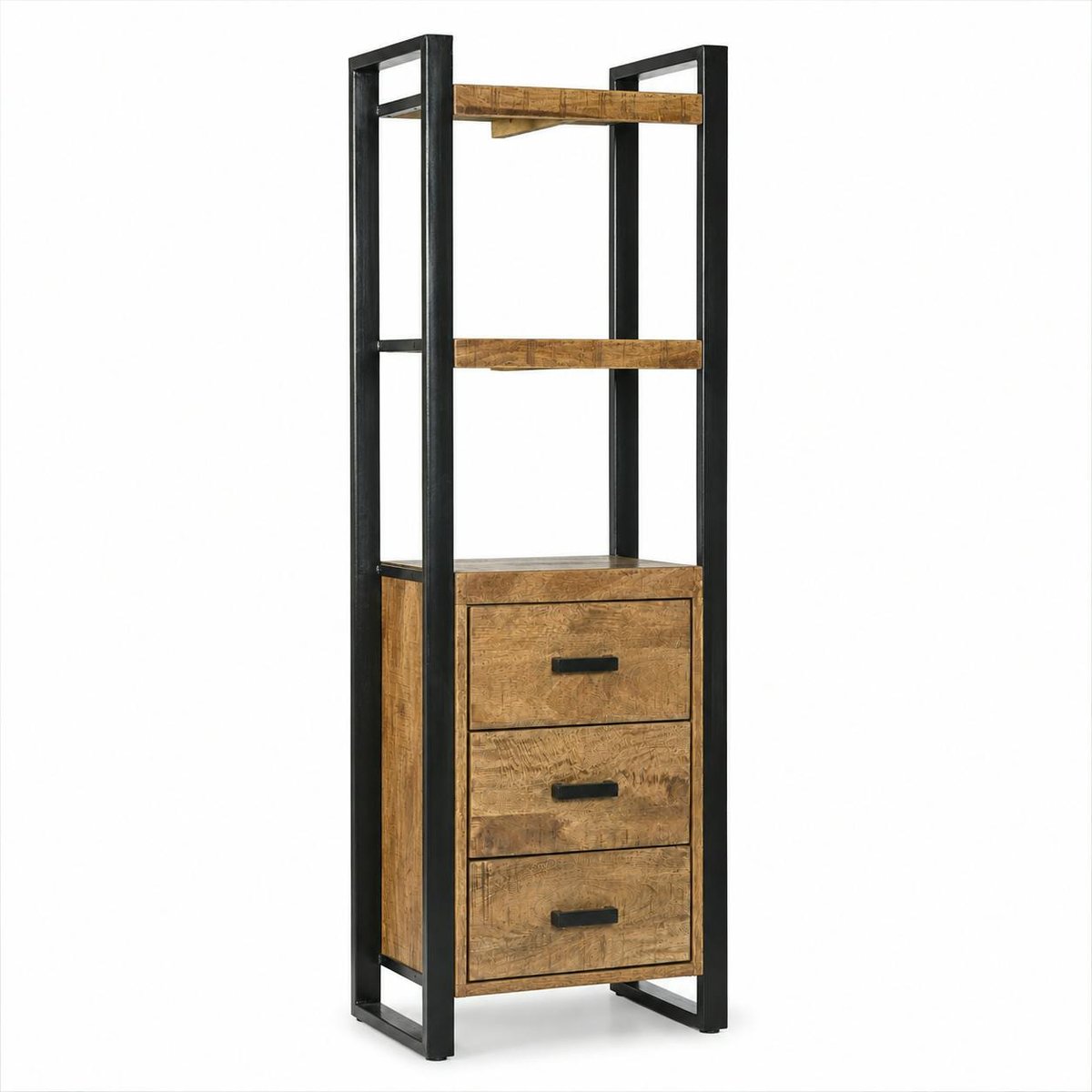 Colonne rangement bois métal 3 tiroirs 2 plateaux KARGO bois naturel, PIER IMPORT