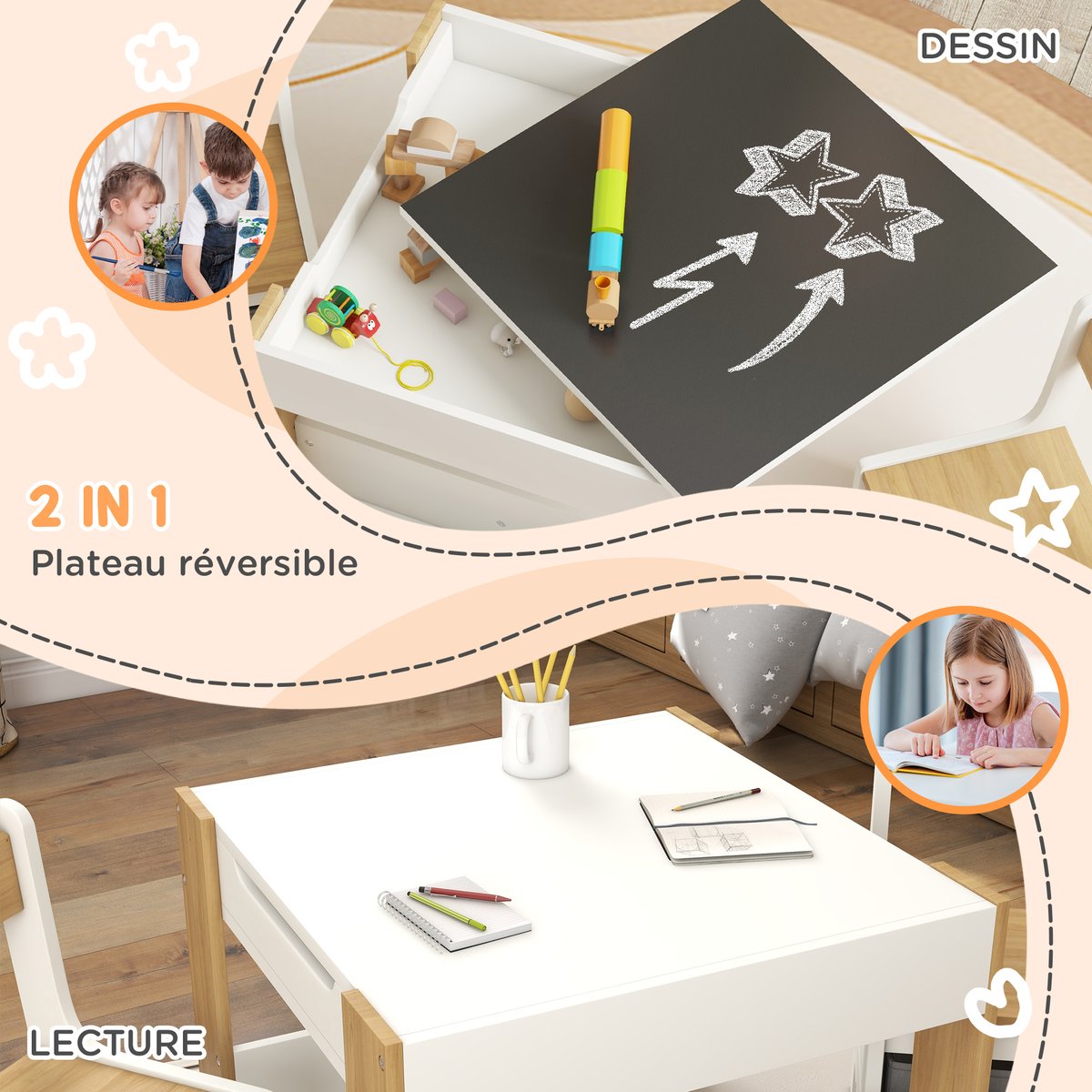 Ensemble table et chaises pour enfants MDF beige, HOMCOM