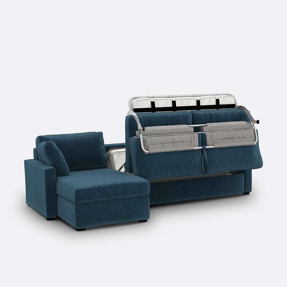 4-Sitzer-Ecksofa TIMOR mit Schlaffunktion, Velours, Schaumstoff porzelanblau, LA REDOUTE INTERIEURS