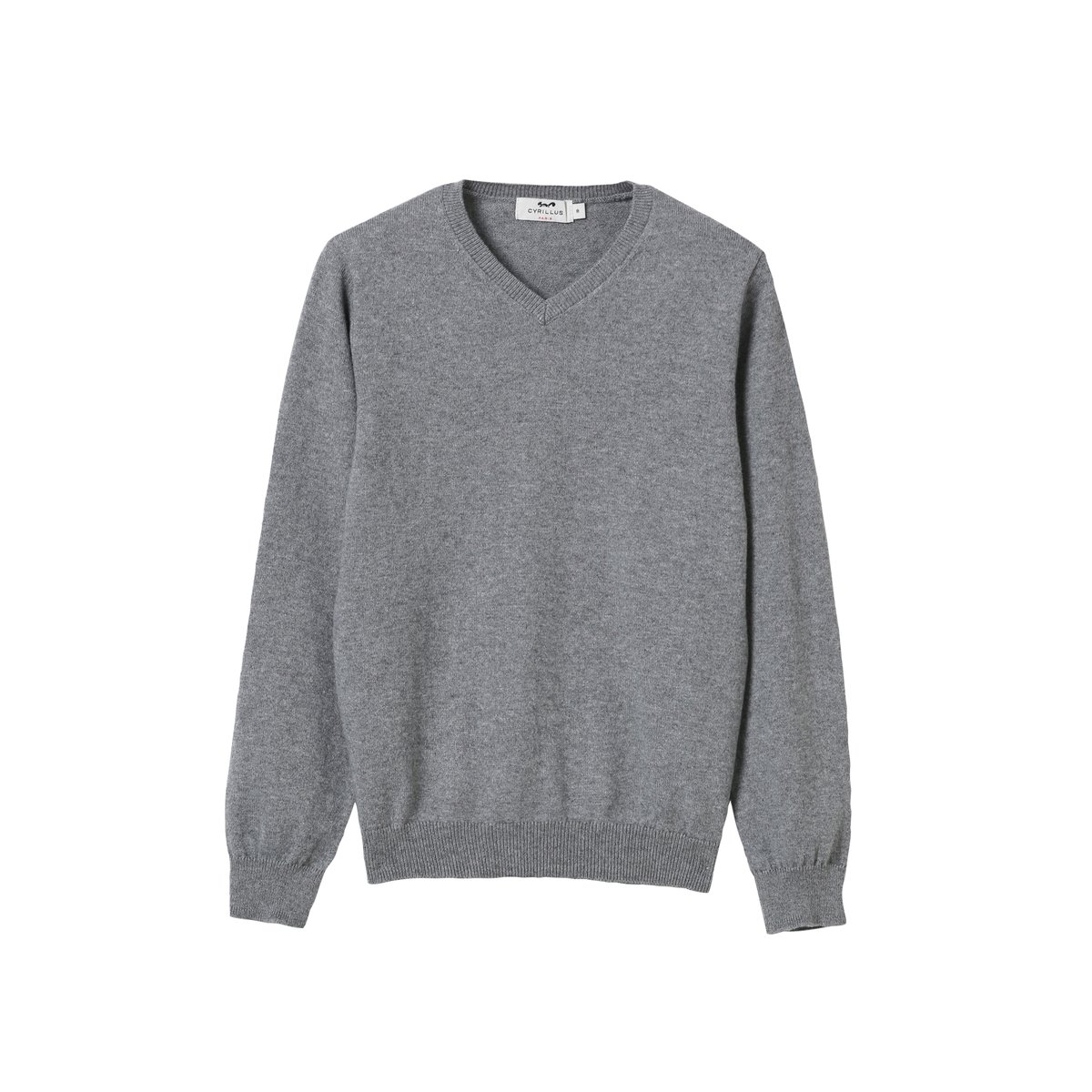 Pull col V garçon gris fonce chine, CYRILLUS