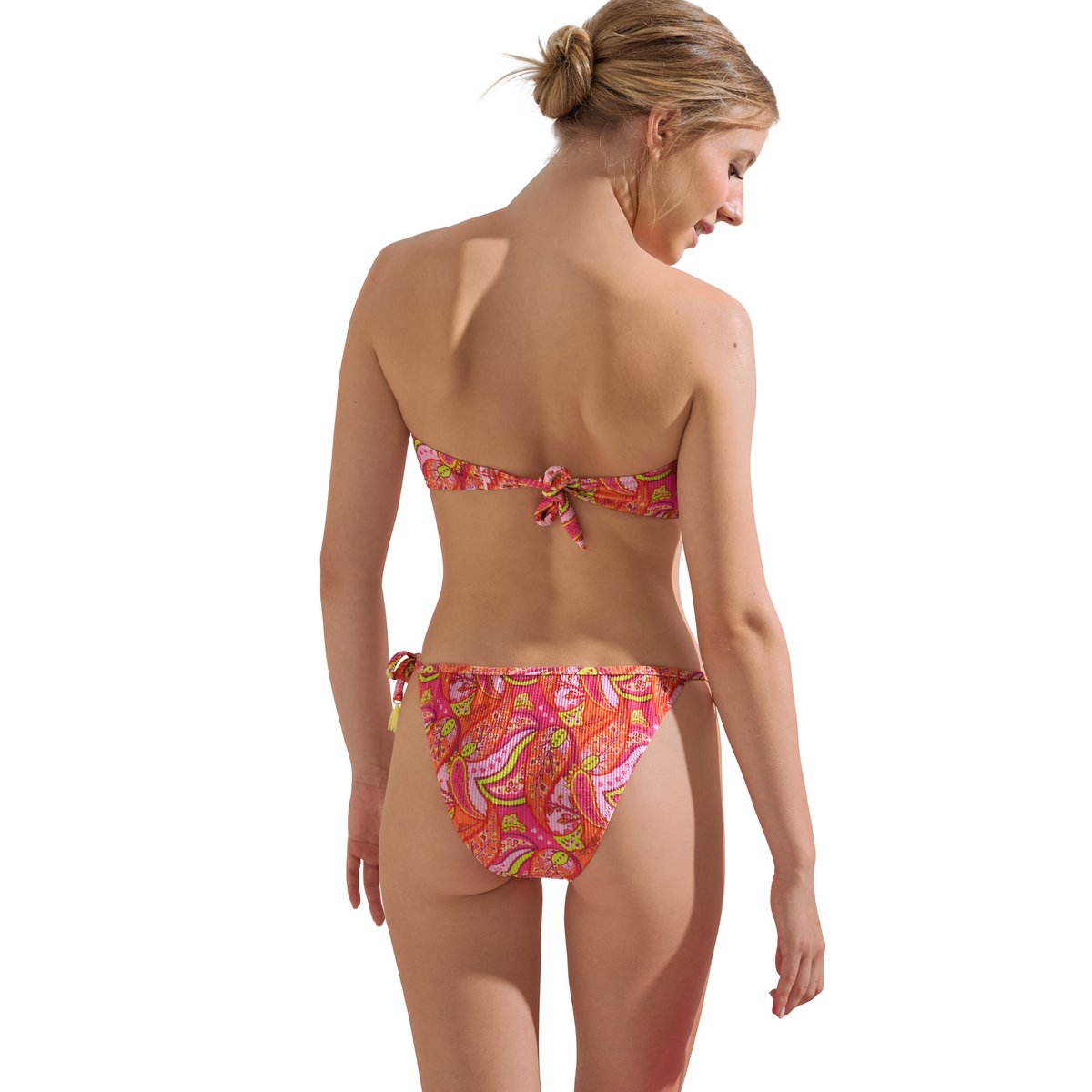 Bas maillot slip de bain taille basse à nouettes Kavala corail, LISCA