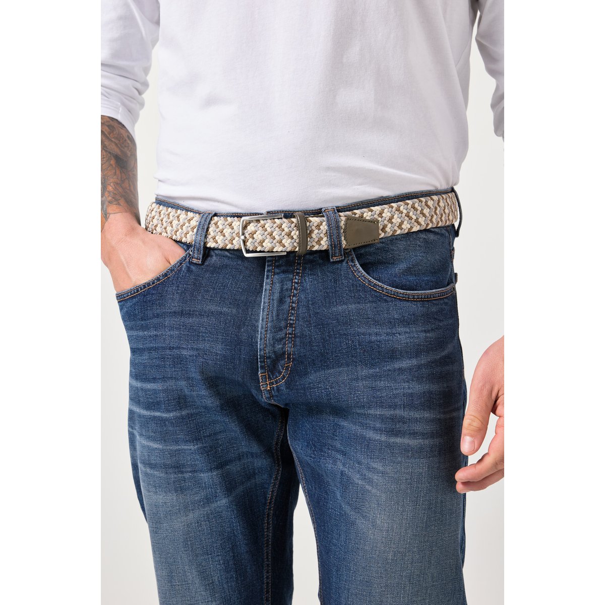 Ceinture tressée, boucle métallique noisette, JP1880