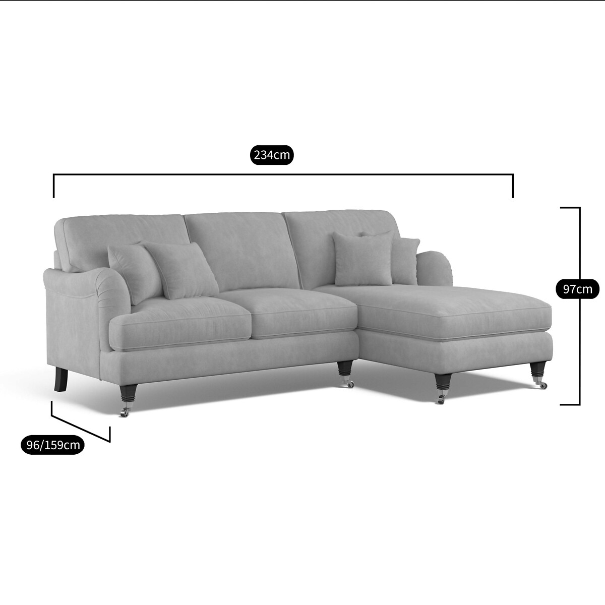 Emeline Soft Brushed Corner Chaise Sofa with Castor Legs (Right Facing pewter, ÉDITÉ