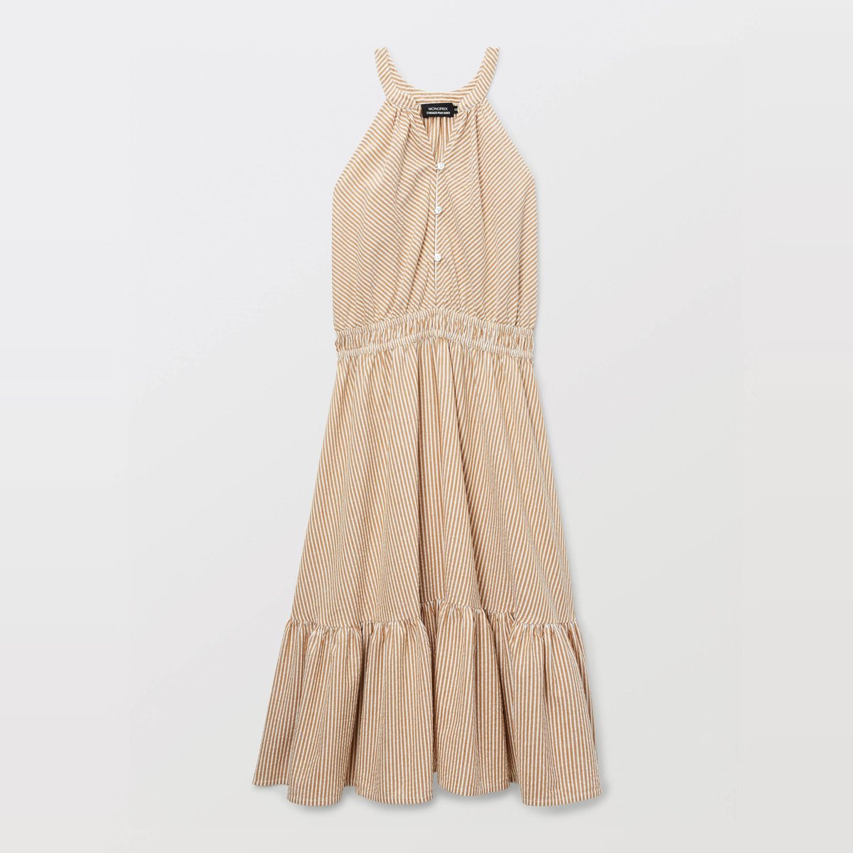 Robe longue à rayures en coton copeau, MONOPRIX
