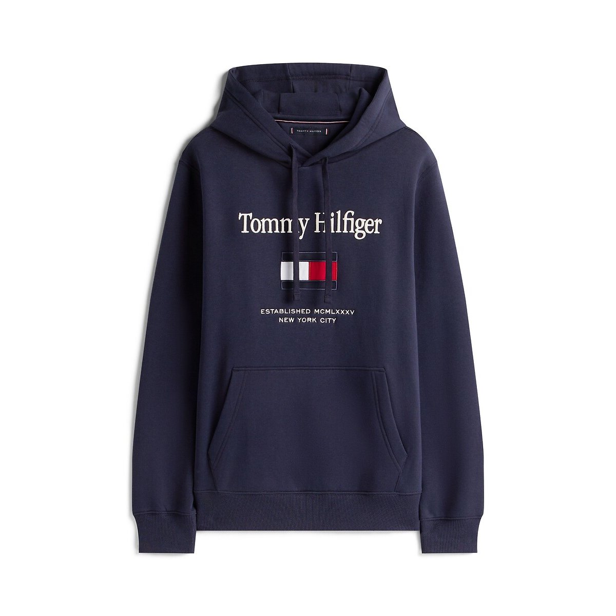 Flag Logo Hoodie navy blue, TOMMY HILFIGER