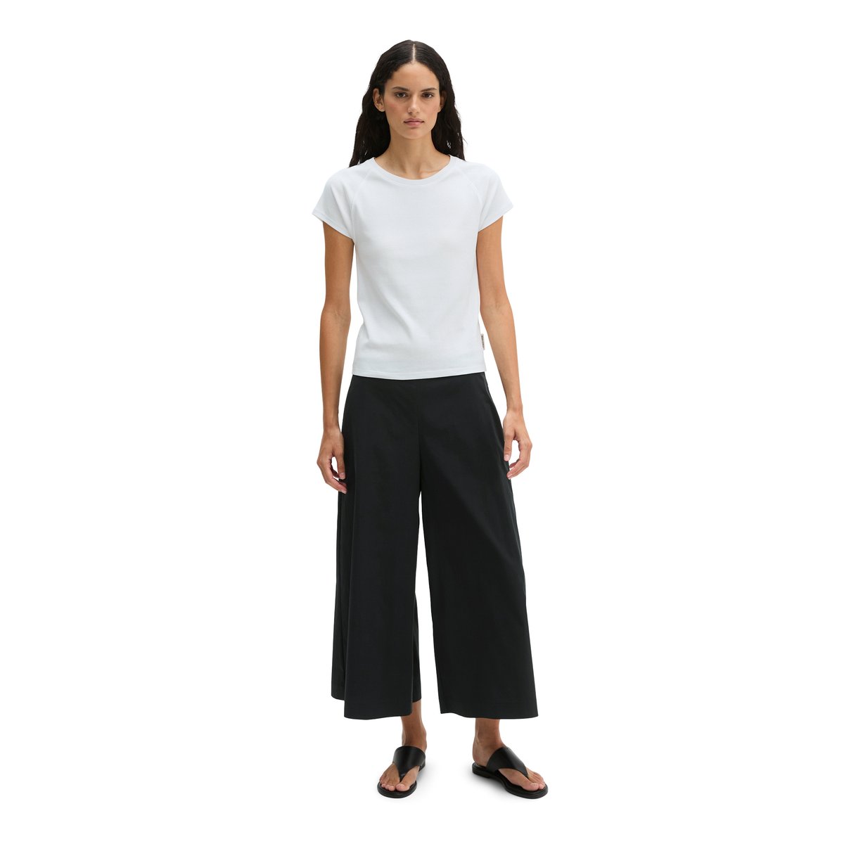 T-shirt slim en jersey de coton organique rib blanc, MARC O'POLO