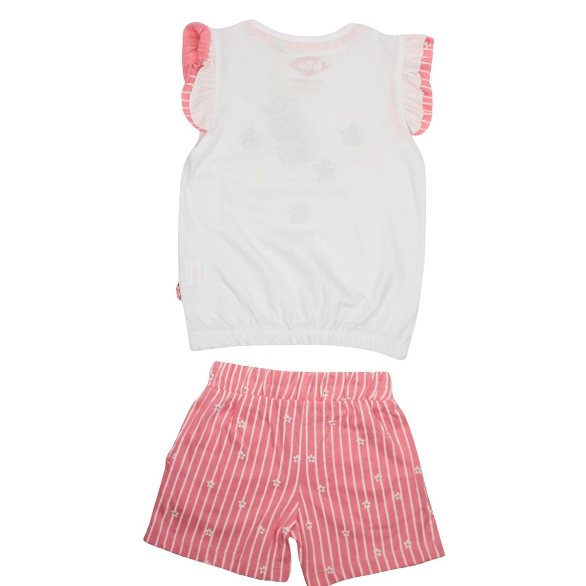 Ensemble t-shirt à volants imprimé et short rayé rose, LEE COOPER