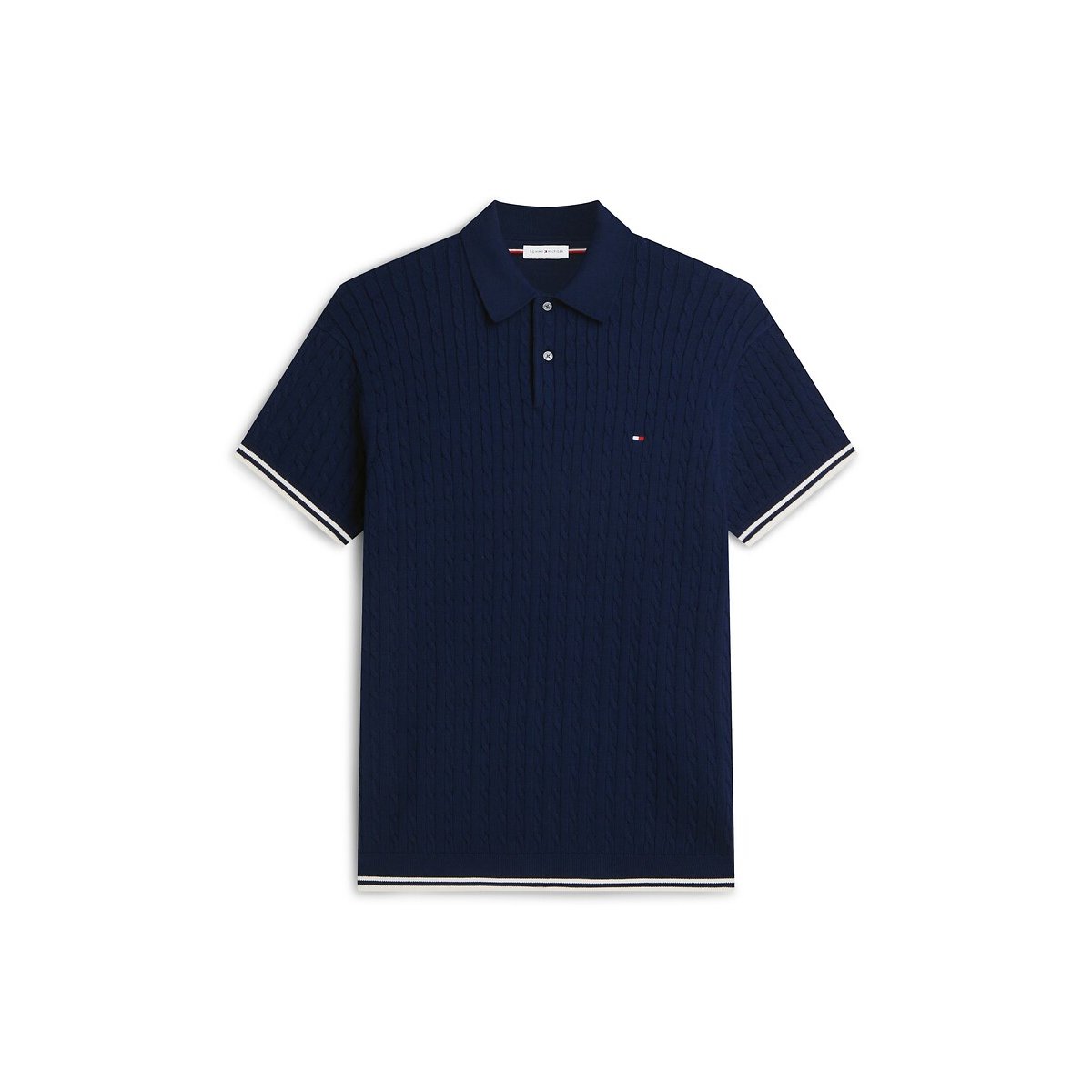 Polo manches courtes en maille bleu marine, TOMMY HILFIGER