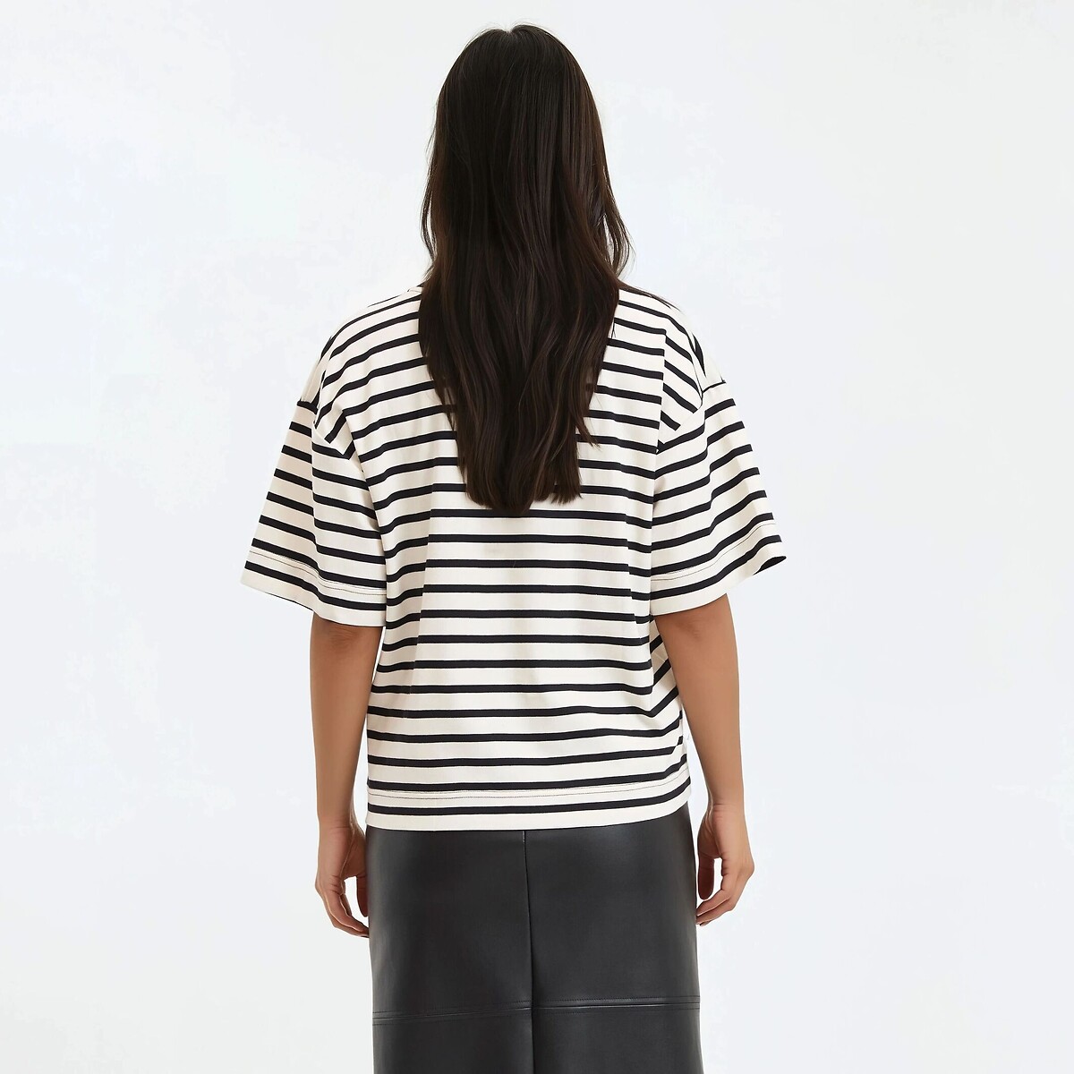 T-shirt rayé volume loose, Signature PAUL rayé ivoire/noir, LA REDOUTE COLLECTIONS