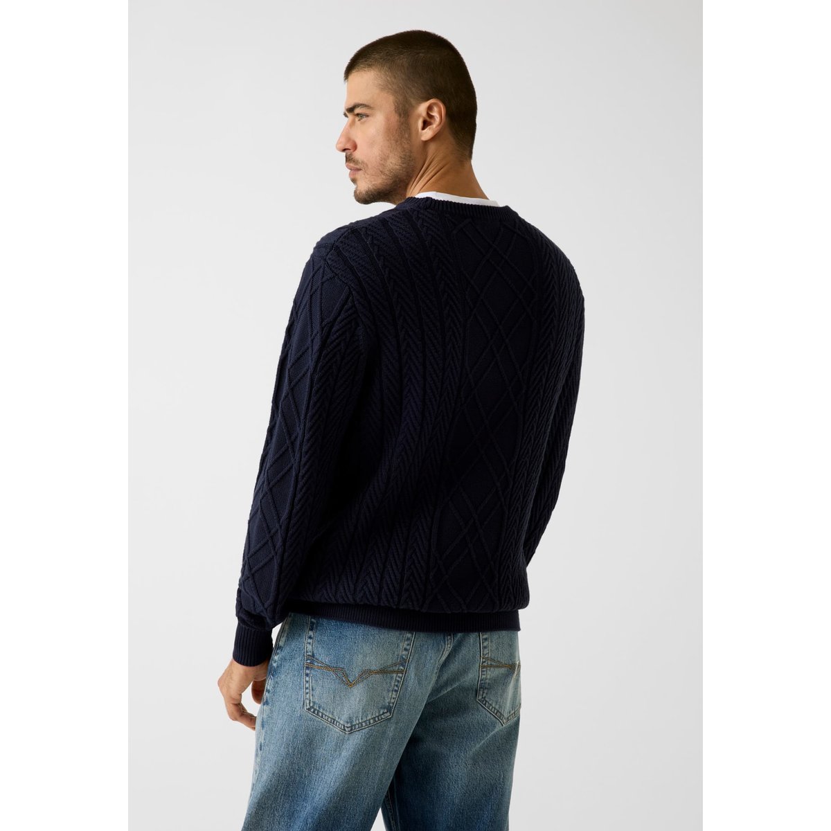 Pull En Maille Torsadée bleu foncé, GUESS