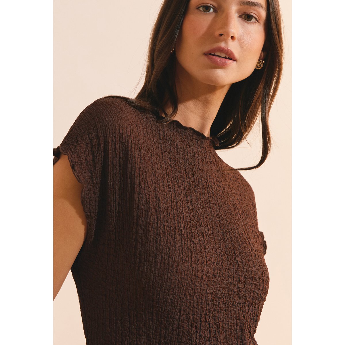 Robe longue matiérée ROLIE chocolat, ETAM