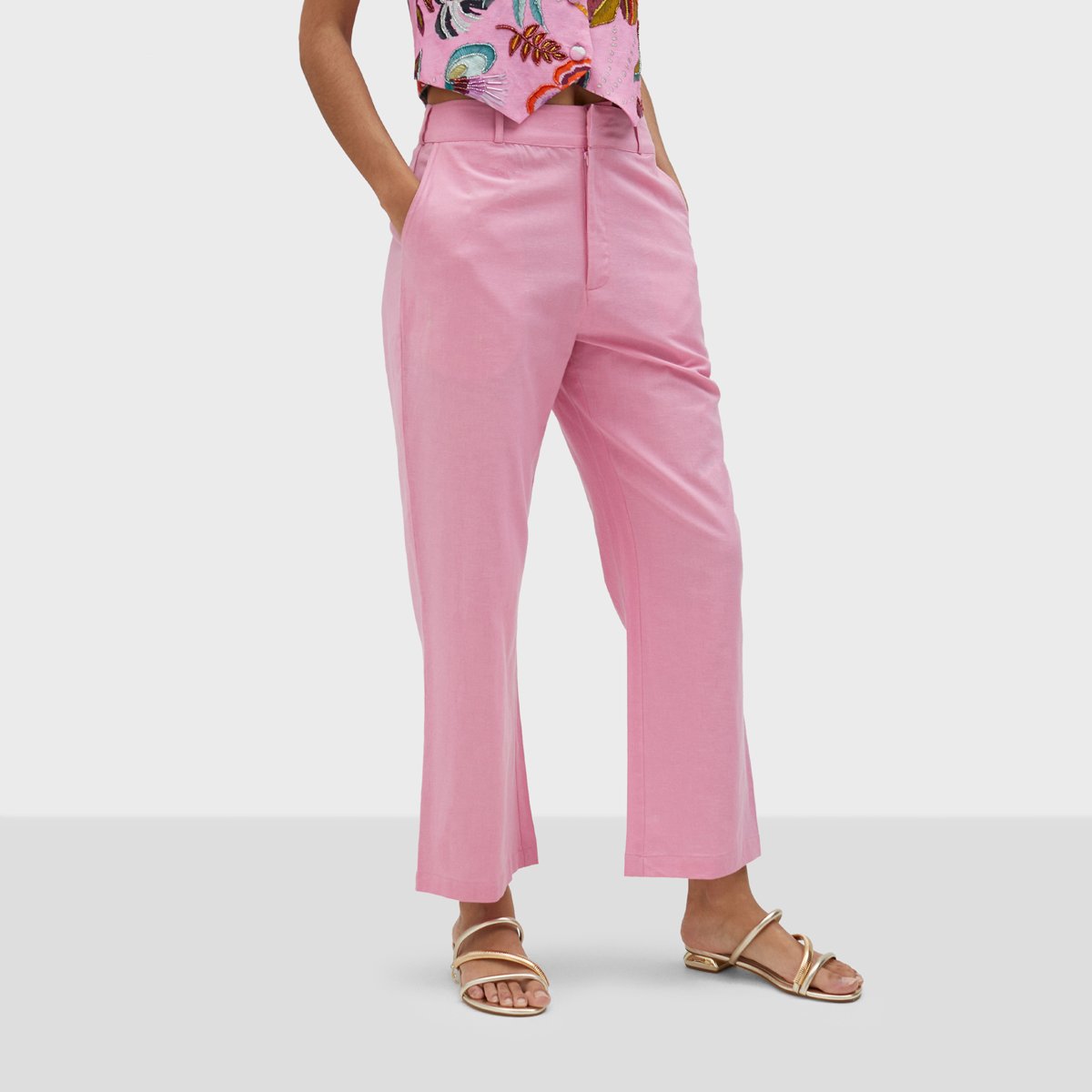 Pantalon classique avec fermeture éclair rose clair, LOLA CASADEMUNT
