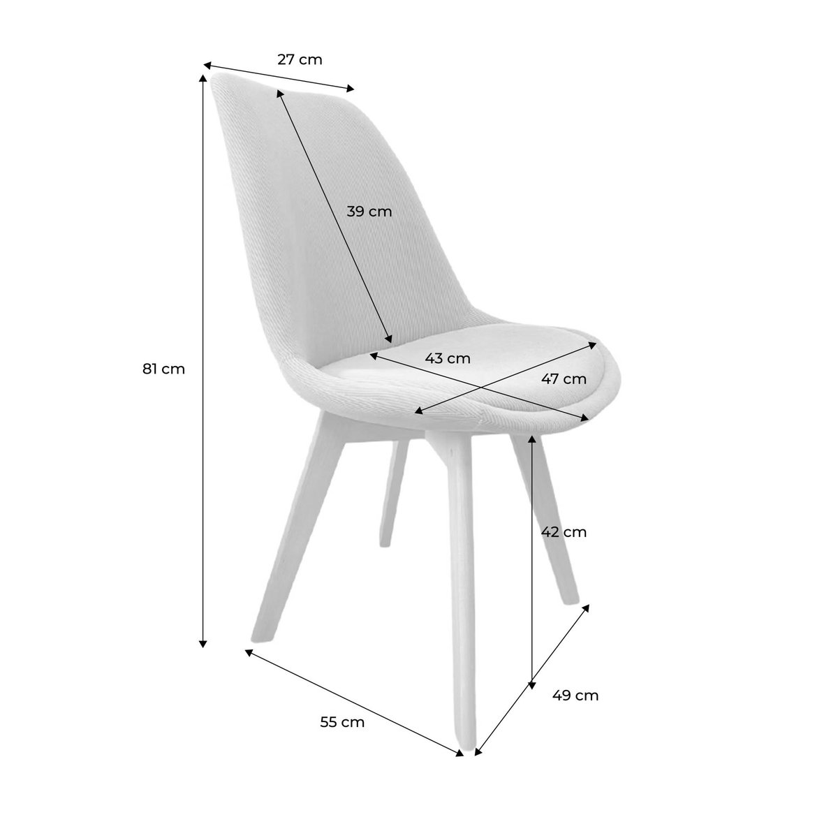 Chaise scandinave bois de hêtre et velours côtelé (lot de 4) NILS noir, SWEEEK