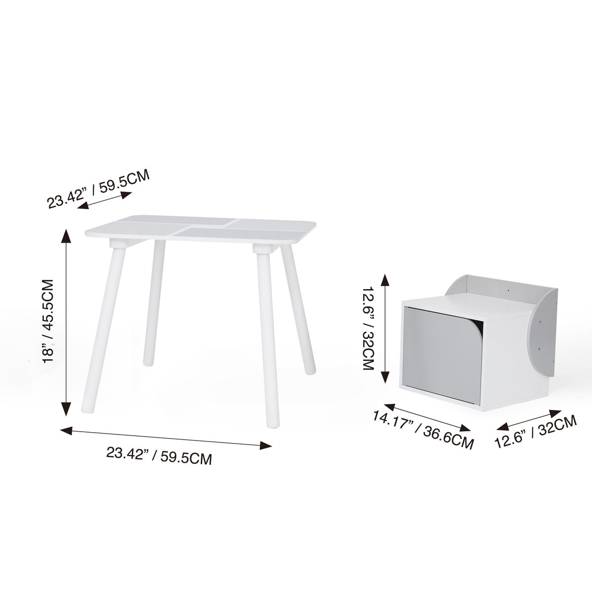 Ensemble table et 2 chaises enfant avec rangements intégrés, Gris couleur unique, TEAMSON KIDS
