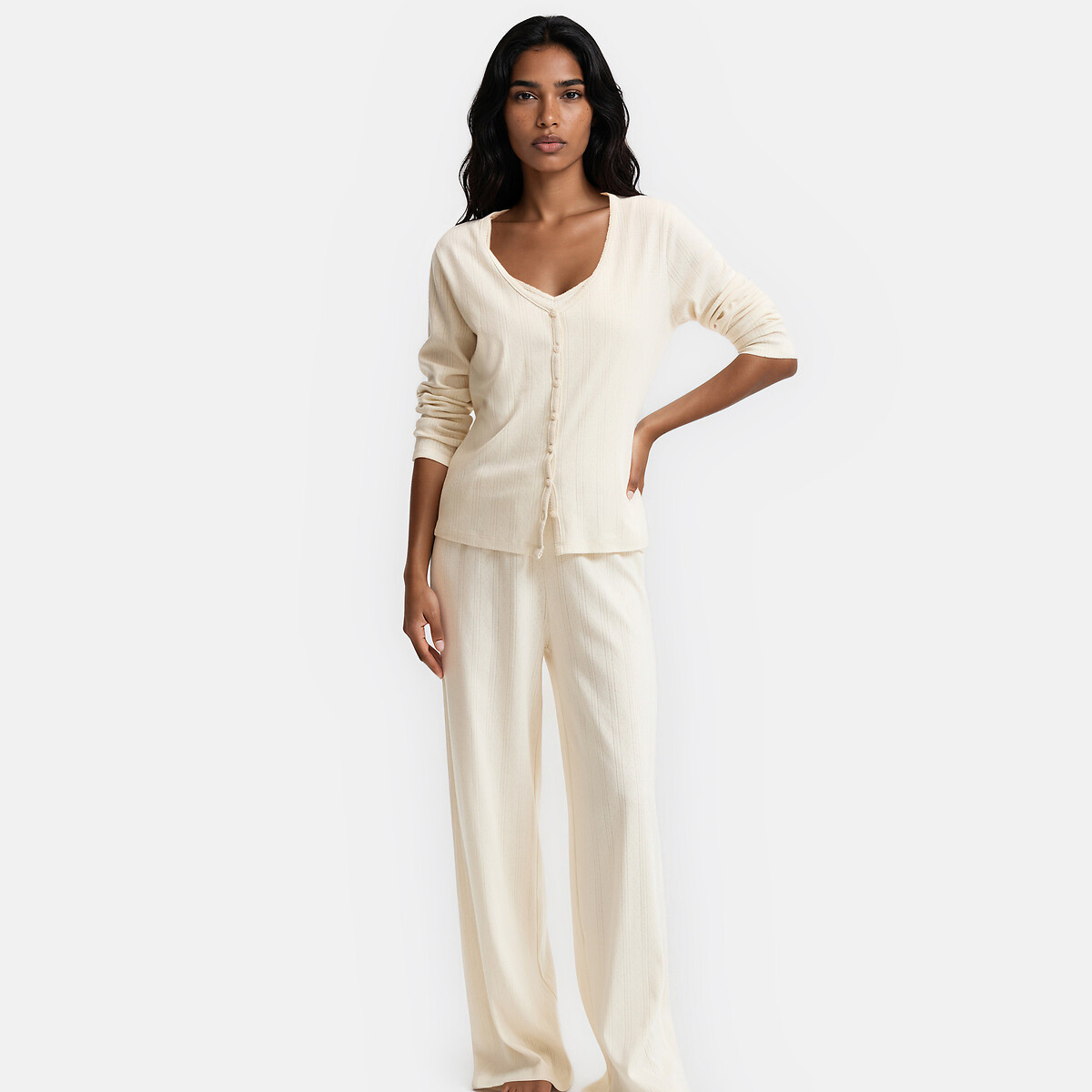 Pyjama 3 pièces en maille pointelle ivoire, LA REDOUTE COLLECTIONS