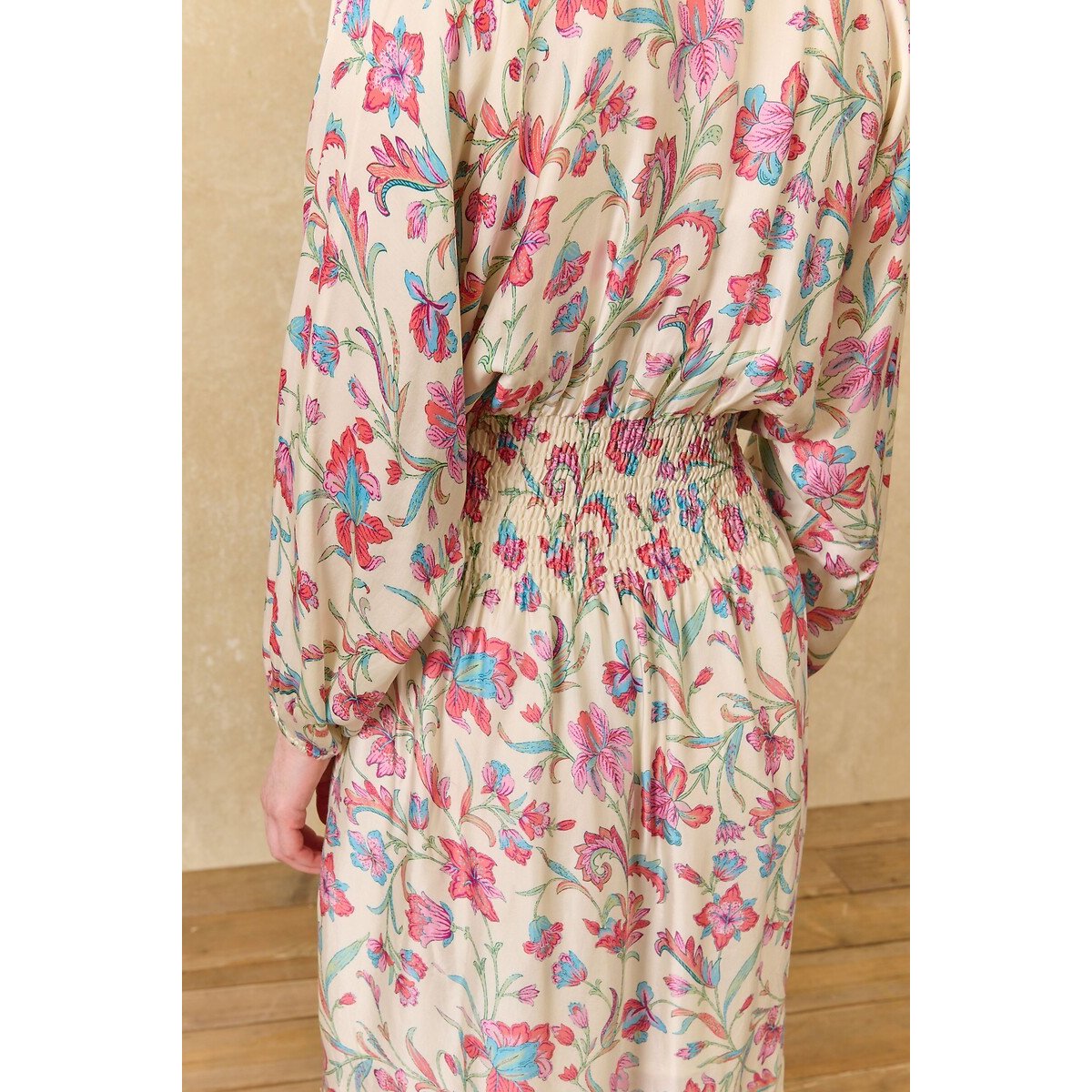 Robe longue à imprimé floral manches longues, SOFIA ecru/rose, LOUISE MISHA