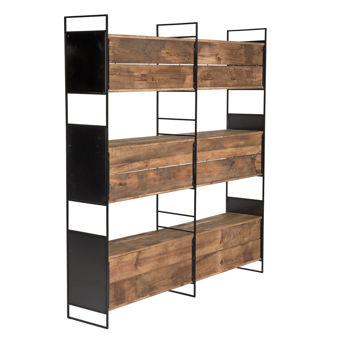 Bibliothèque en bois recyclé 180cm 6 niveaux avec niches de rangement style vintage CRACOVIE bois naturel, PIER IMPORT