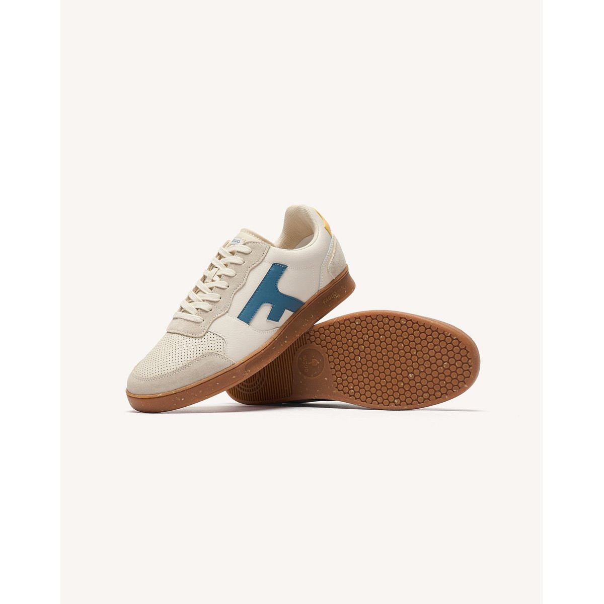 Baskets basses cuir suede HAZEL crème et jaune, FAGUO