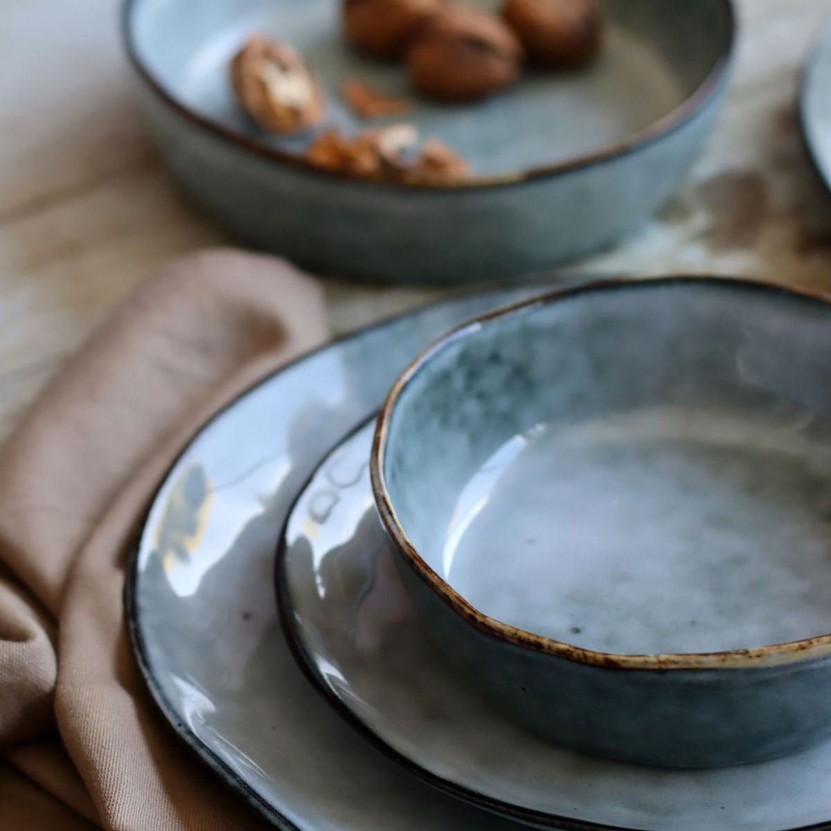 Lot de 6 assiettes coupes en grès 15,5cm, ARONAL bleu, OGO LIVING
