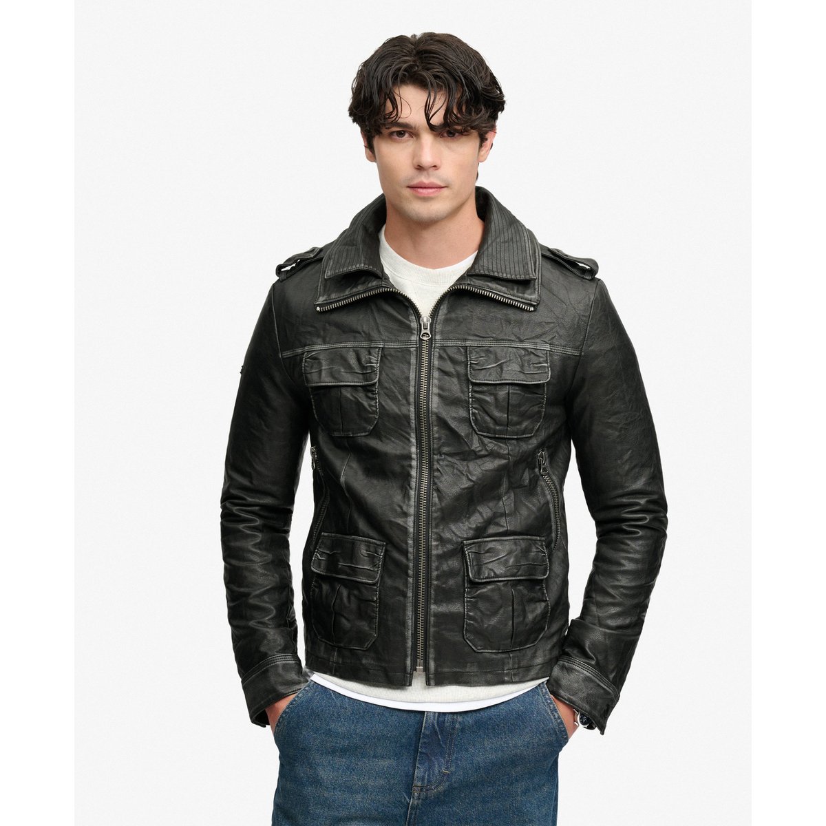 Veste Brad Faux Cuir Militaire Coupe Décontractée noir, SUPERDRY
