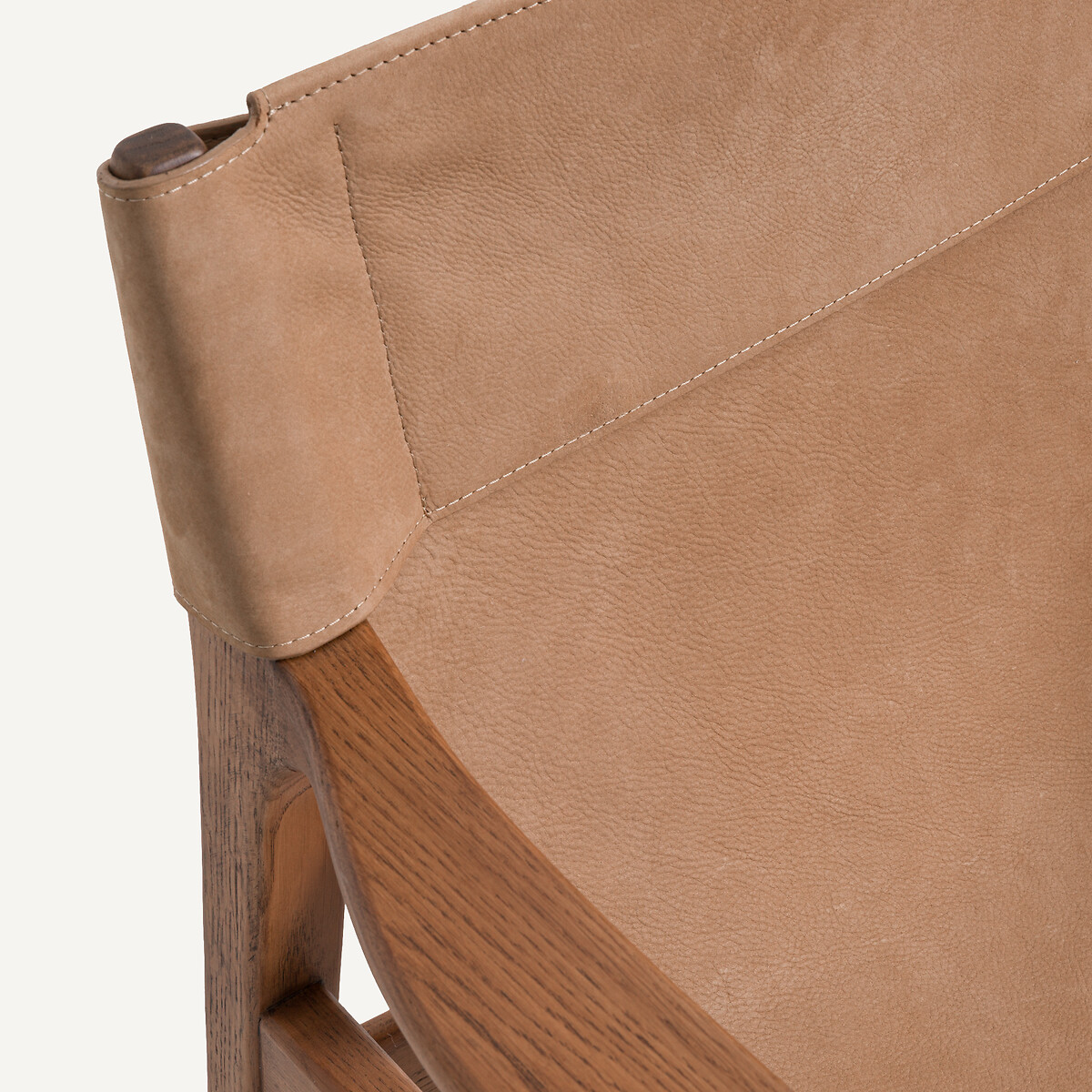 Fauteuil en chêne massif et cuir, Alberto chamois, AM.PM