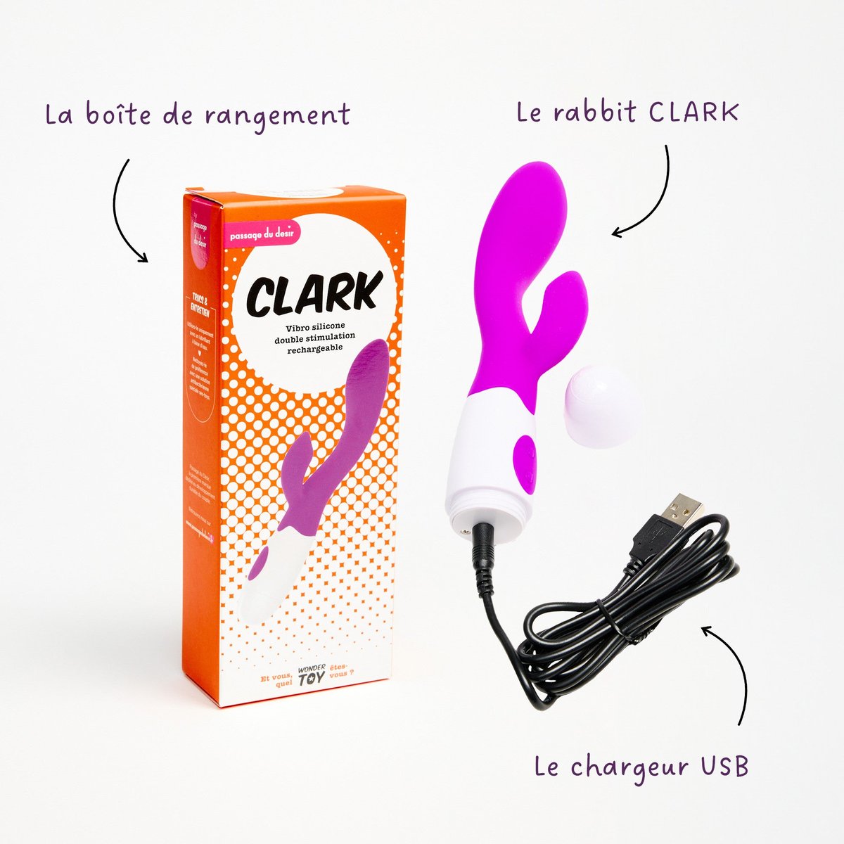 Vibromasseur Rabbit silicone Clark violet, FABULOUS TOYS