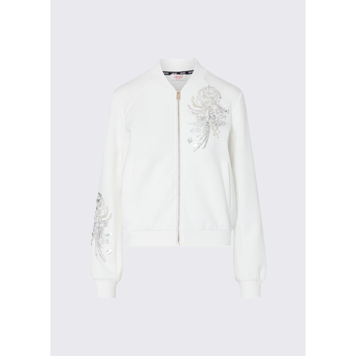 Sweat zippé et broderies bijou blanc laine, LIU JO