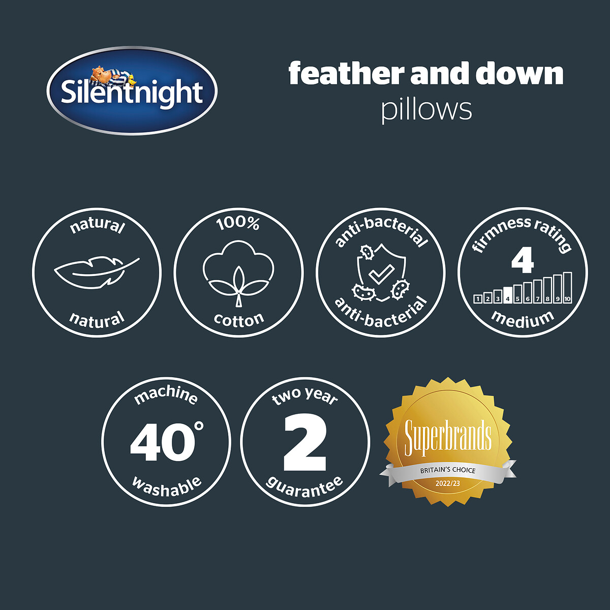 Duck Feather and Down Anti Allergy Pillow Pair white, SILENTNIGHT