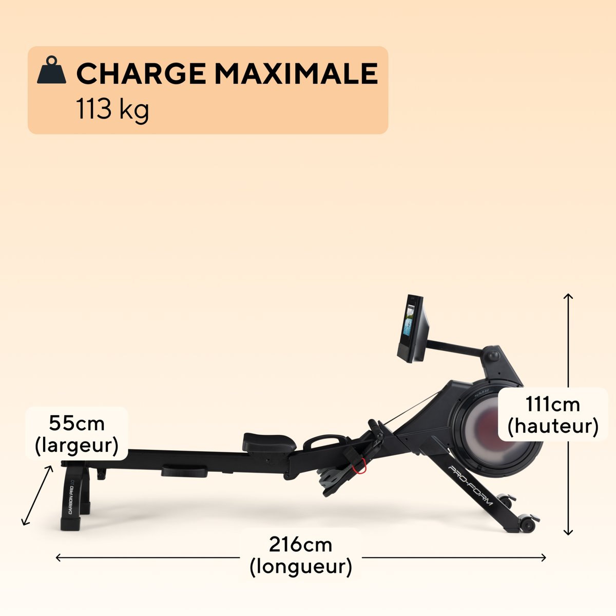 Rameur Carbon Pro10 / Écran 10'' tactile HD noir, PROFORM FITNESS