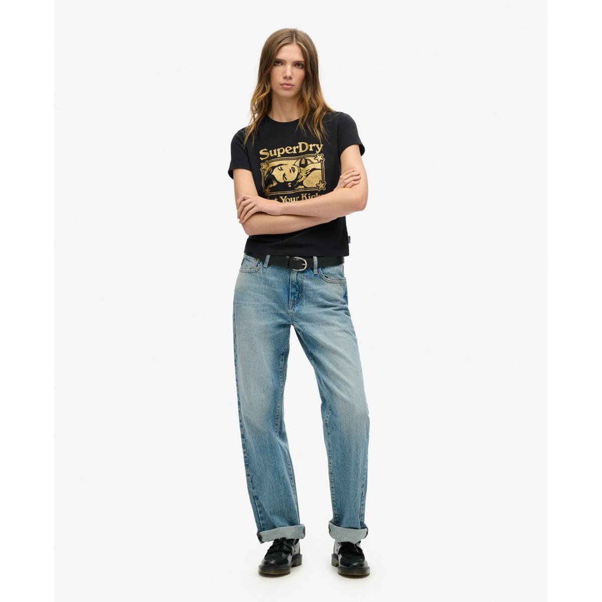 T-shirt ultra-ajusté Pop Archive noir/doré, SUPERDRY
