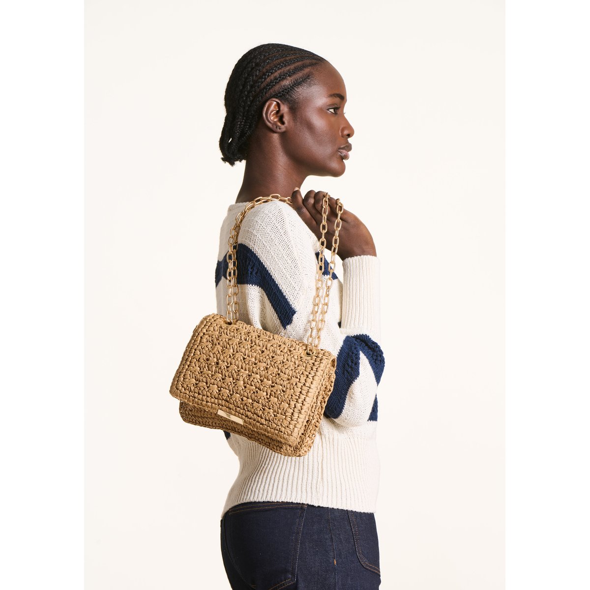 Sac besace en paille naturel, LA FEE MARABOUTEE
