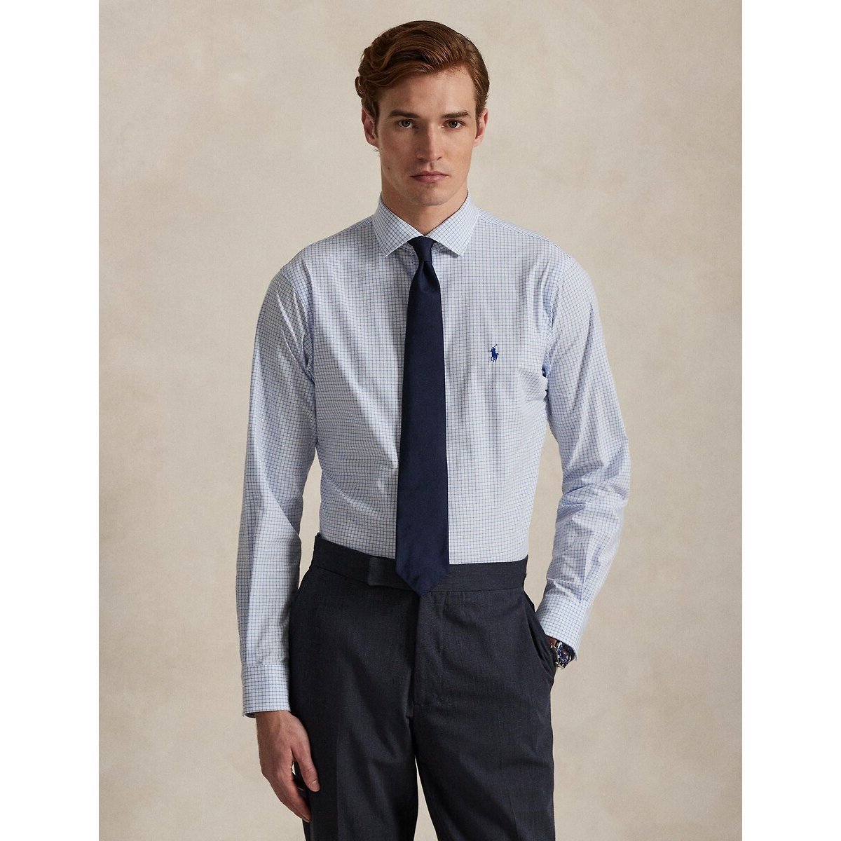 Chemise manches longues en popeline bleu/blanc, POLO RALPH LAUREN