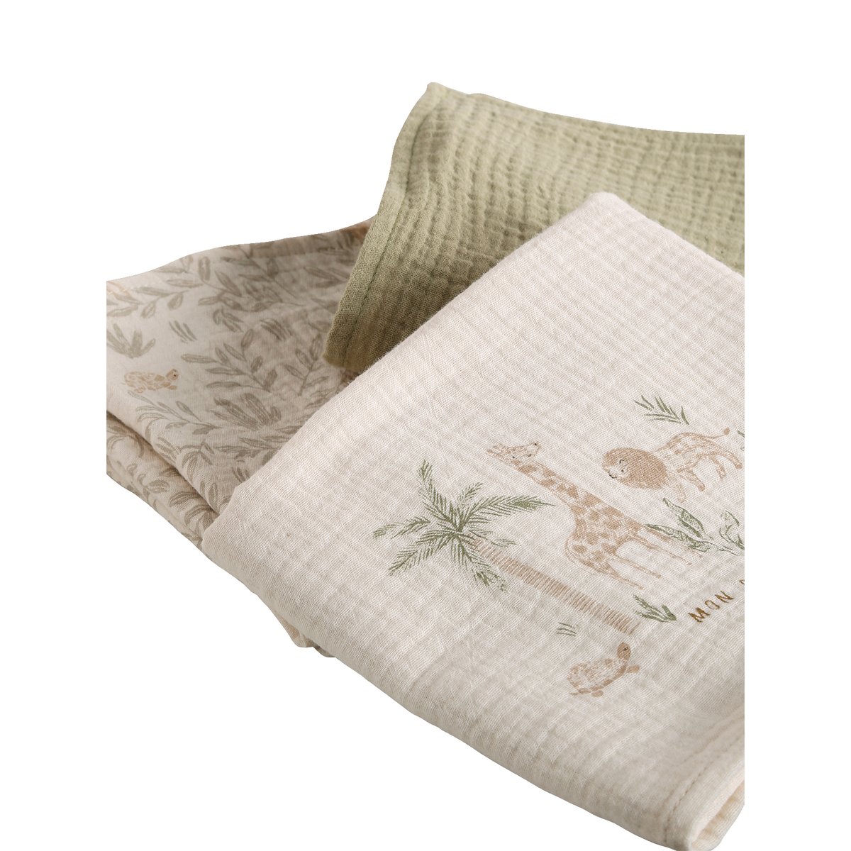 Lot de 3 langes en gaze de coton BABYLON beige imprimé, VERTBAUDET