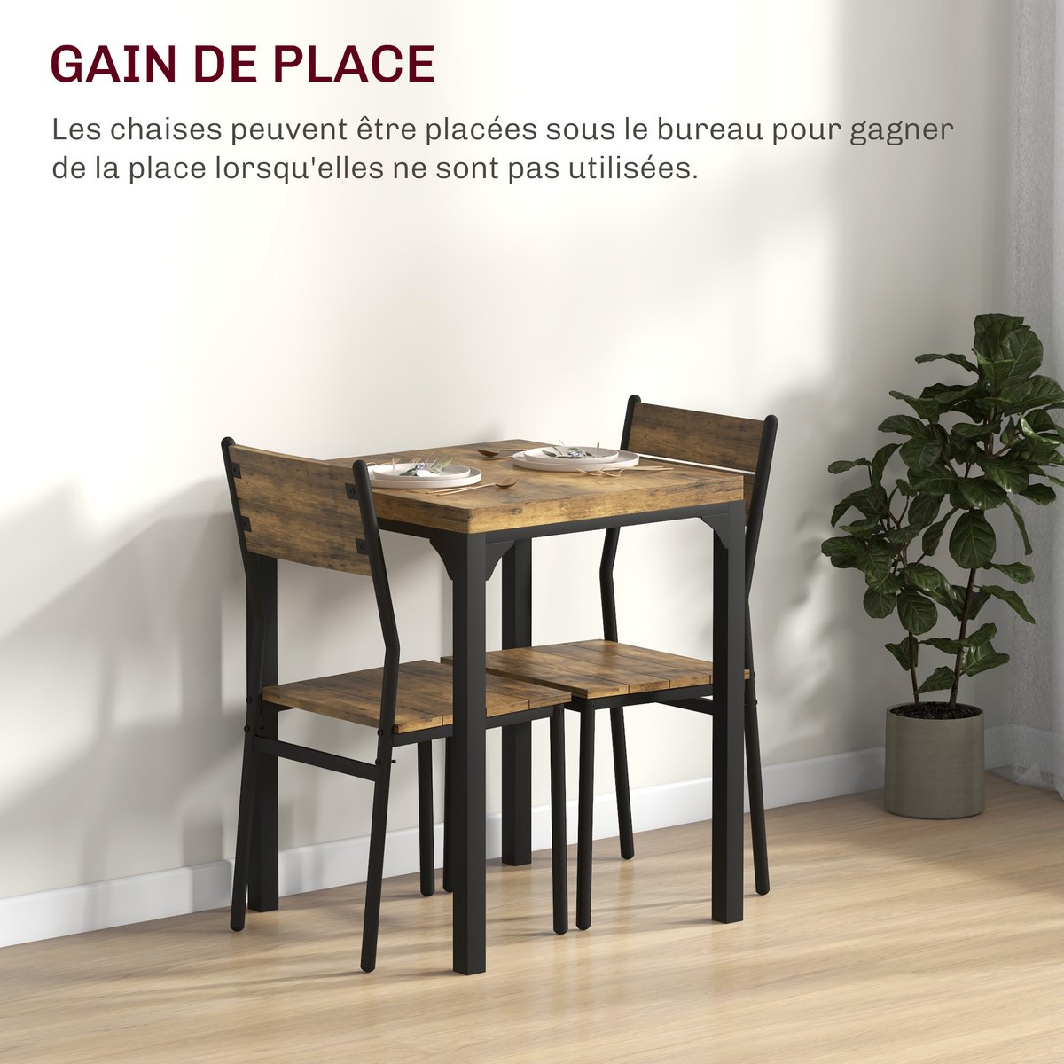 Ensemble de table à manger MDF Brun Rustique brun rustique, noir, HOMCOM