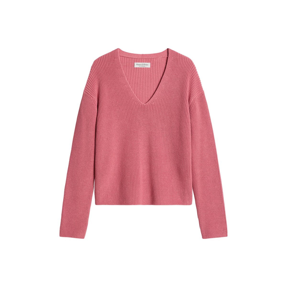Pull ras du cou en V relaxed en qualité Organic Cotton rose bonbon, MARC O'POLO