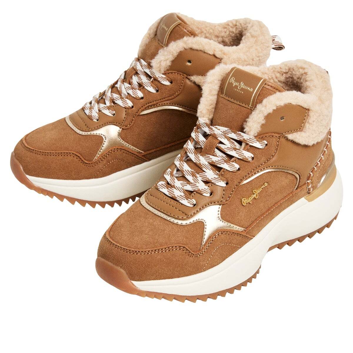 Kimi - Baskets En Daim Avec Détails En Sherpa brun cognac, PEPE JEANS