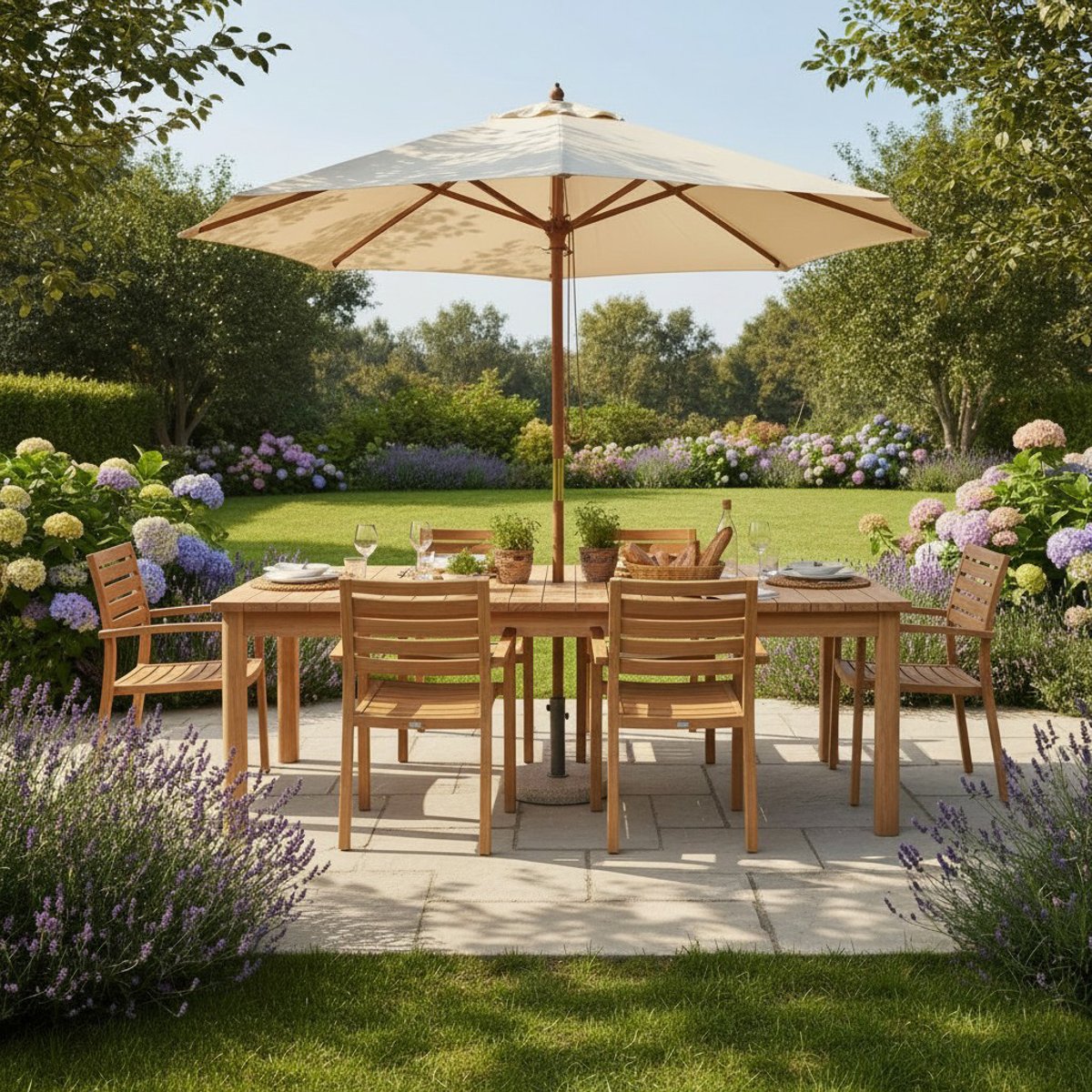 Table de jardin extensible rectangulaire en Teck Massif 190/290 cm Auckland XL naturel, TECK ATTITUDE