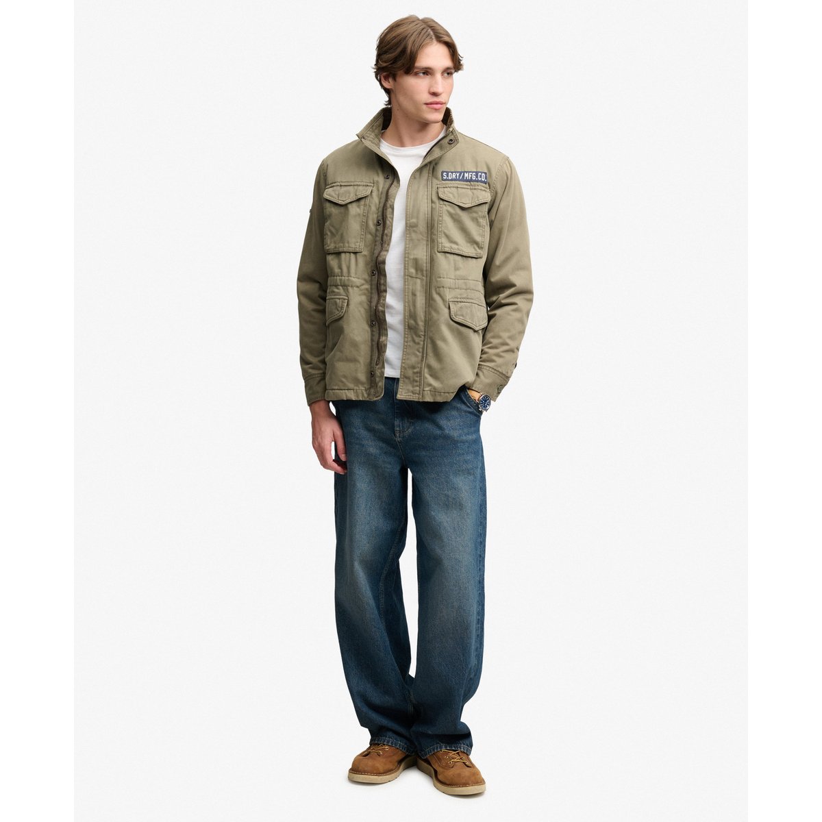 Veste M65 Borg Military kaki délavé, SUPERDRY