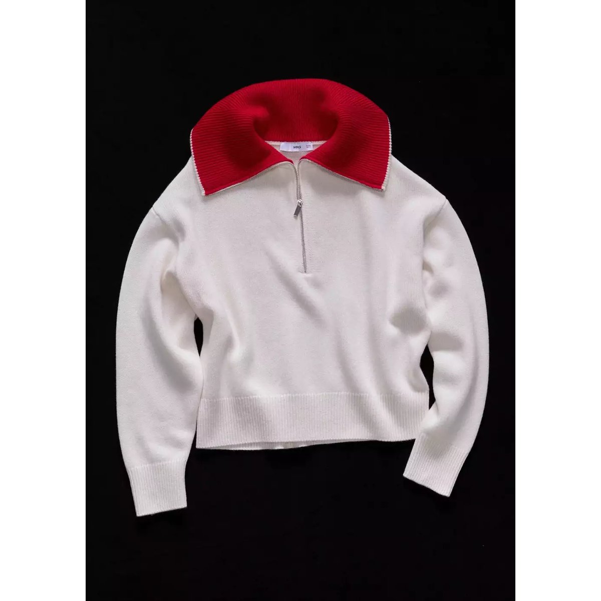 Pull en laine avec col contrastant blanc cassé, MANGO
