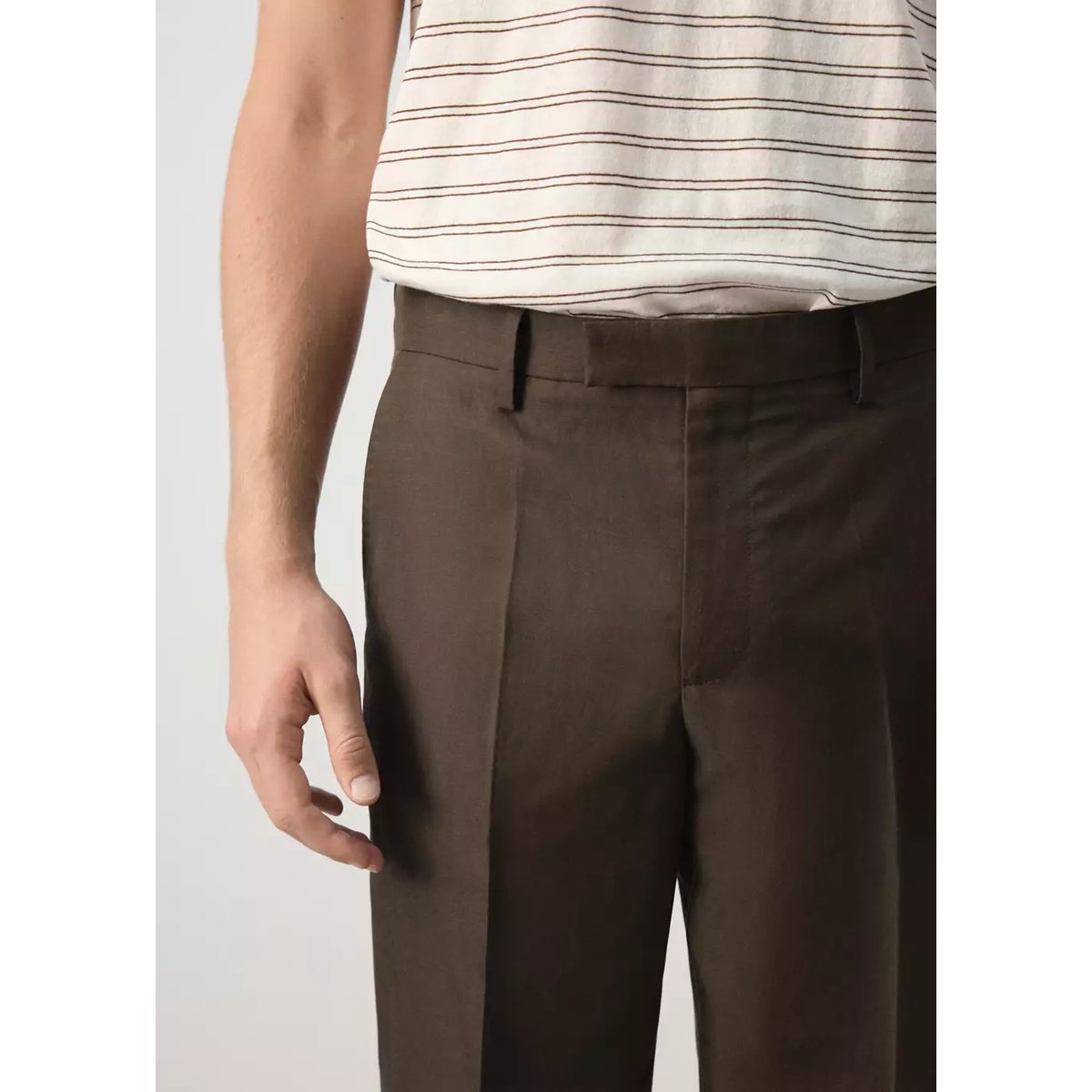 Pantalon costume slim fit coton lyocell marron, MANGO MAN
