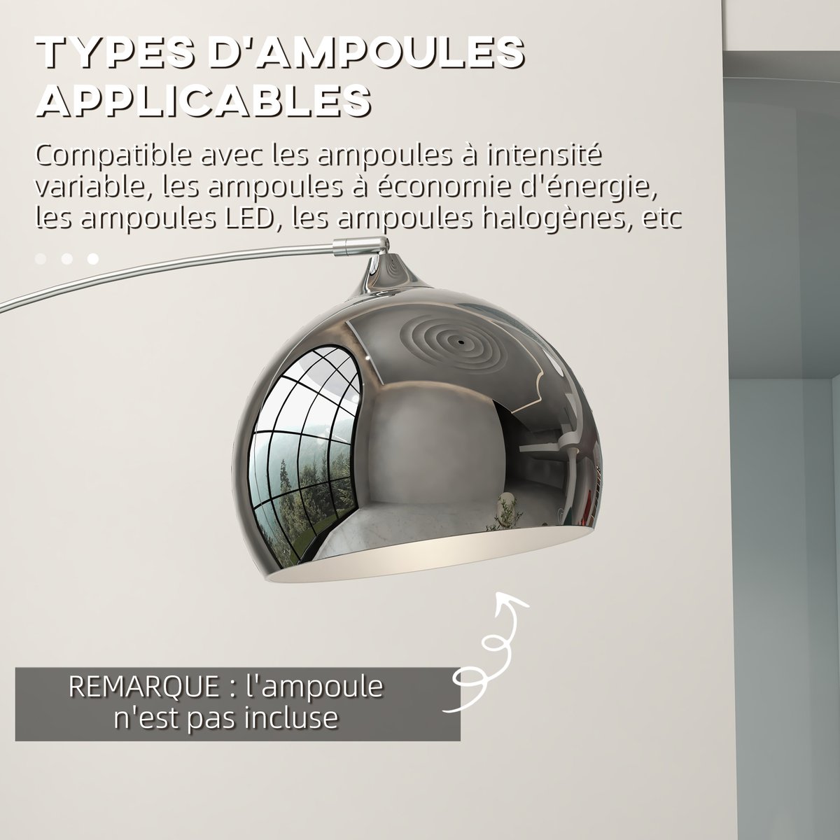 Lampadaire arc - lampadaire arceau courbé design - marbre noir métal gris, HOMCOM
