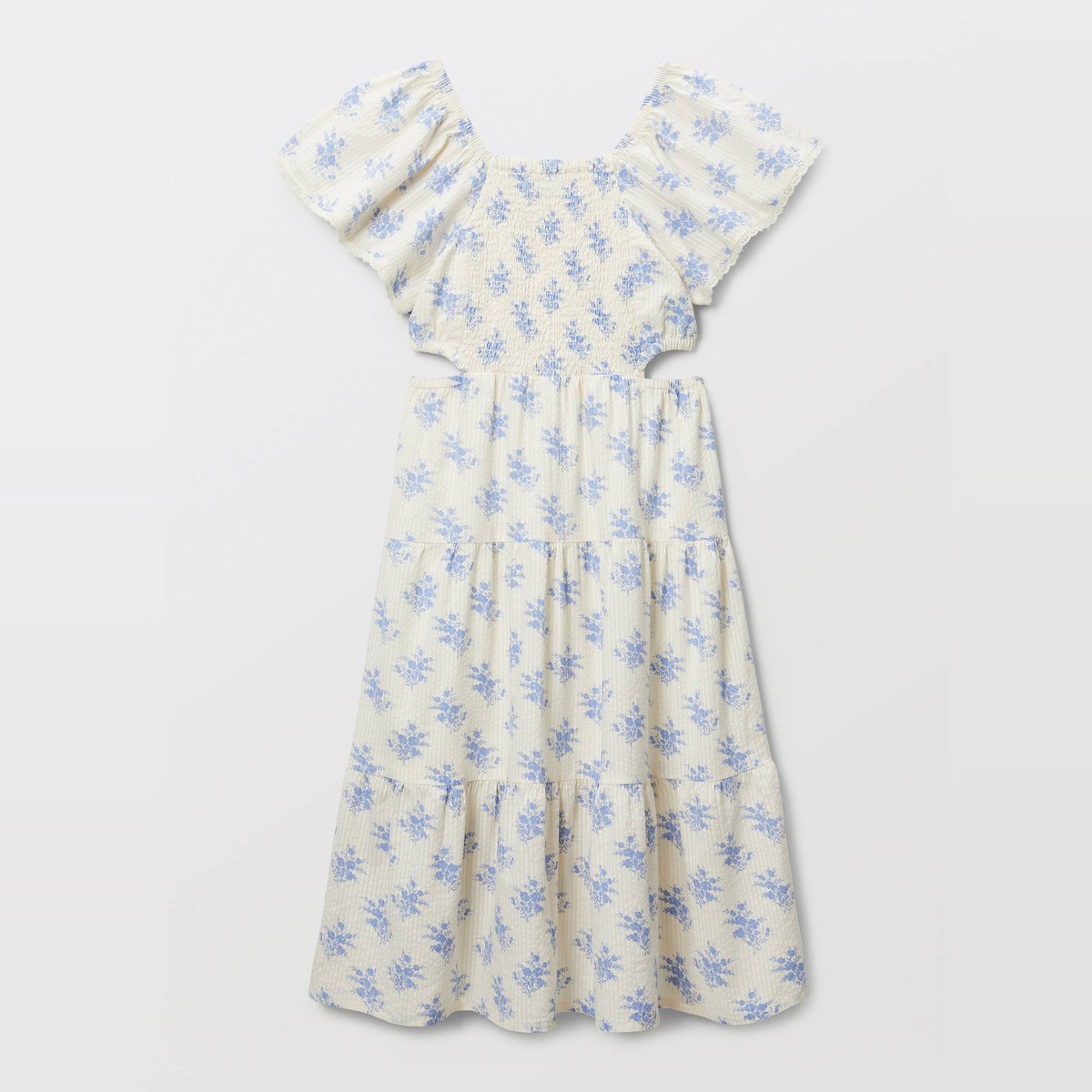Robe imprimée fleurie avec détails de découpes butter cream, MONOPRIX