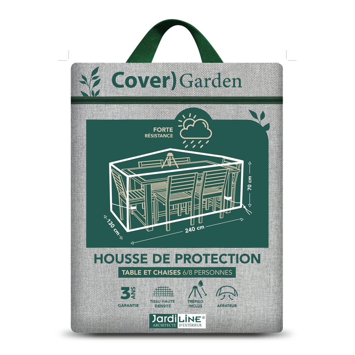 Housse de protection table de jardin rectangulaire et chaises gris, HOME MAISON